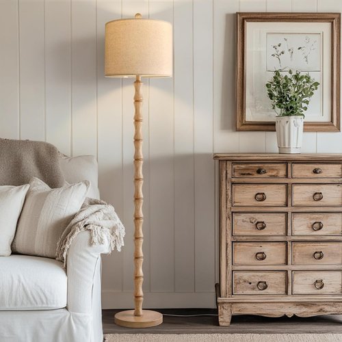 BOBOMOMO 62" Farmhouse Floor Lamp - Rustic Retro Design with Rotary Switch for Living Room & Bedroom