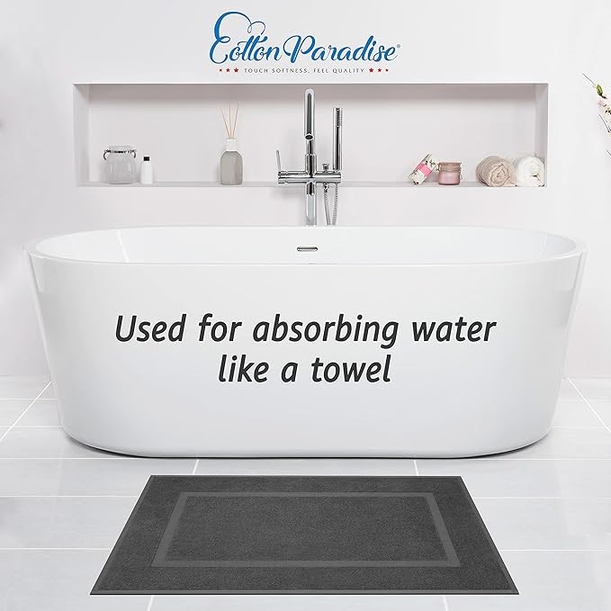 Cotton Paradise 100% Cotton Turkish Bathmat Set, Soft Absorbent Quick Dry, 2 Piece 20x34 Bathmat Floor Set, Dark Gray