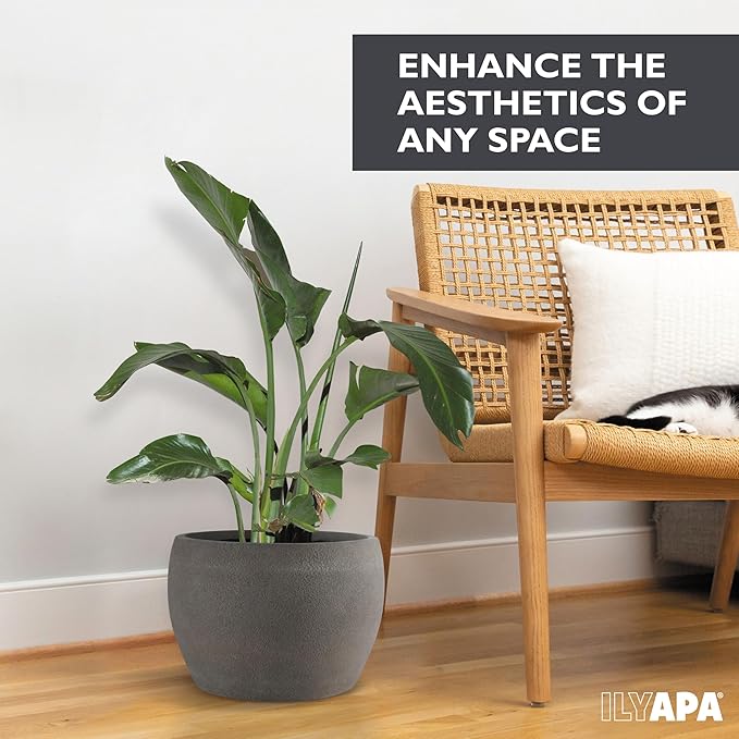 Ilyapa 14 Inch Tall Modern Concrete Planter - 14x10 Inch Outdoor/Indoor Plant Pots with Drainage - Cement Vase Planters for Plants, or Tree