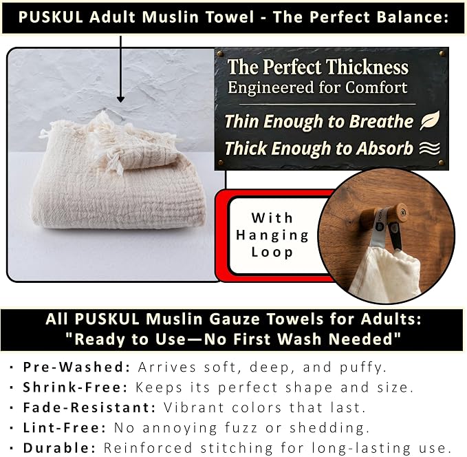 PÜSKÜL - Premium 2-Piece Oversized Muslin Bath Towel for Adult 35x70 Extra Large Bath Sheets | Natural 100% Turkish Cotton Soft Absorbent Quick-Dry Light Spa & Beach Towels (Pack of 2, Natural Raw)
