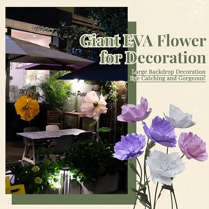 Giant Artificial Flower for Decoration, 6 Pcs/Set EVA Artificial Flower for Wedding Birthday Christmas Party Banquet Backdrop Decor Photography Props Shop Window Display