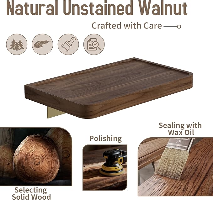 Danpoo 8 Inch Solid Wood Wall Shelf for Storage, Wall Mounted Rustic Walnut Wood Shelves for Bathroom, Living Room, Bedroom and Kitchen