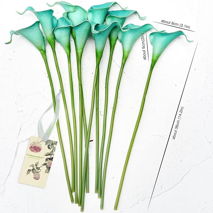 FiveSeasonStuff Real Touch Calla Lily Artificial Flowers Wedding Bridal Bouquet | Floral Arrangements | 15 Calla Lilies (Marine Blue)