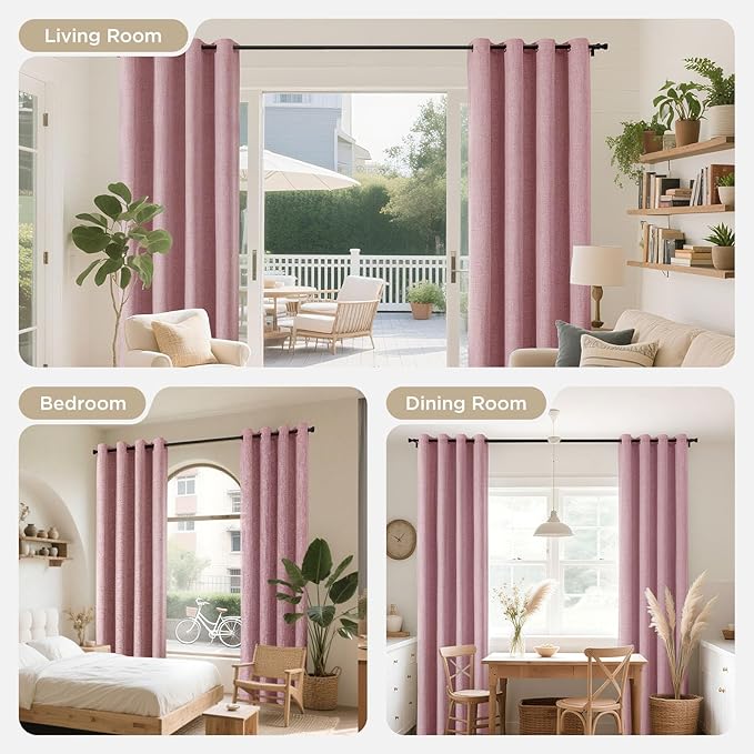 Joydeco Light Pink Blackout Curtains 84 Inches Long, Curtains 84 Inch Length 1 Panel for Bedroom, Thermal Insulated Linen Black Out Curtains with Grommets(100x84, Light Pink)