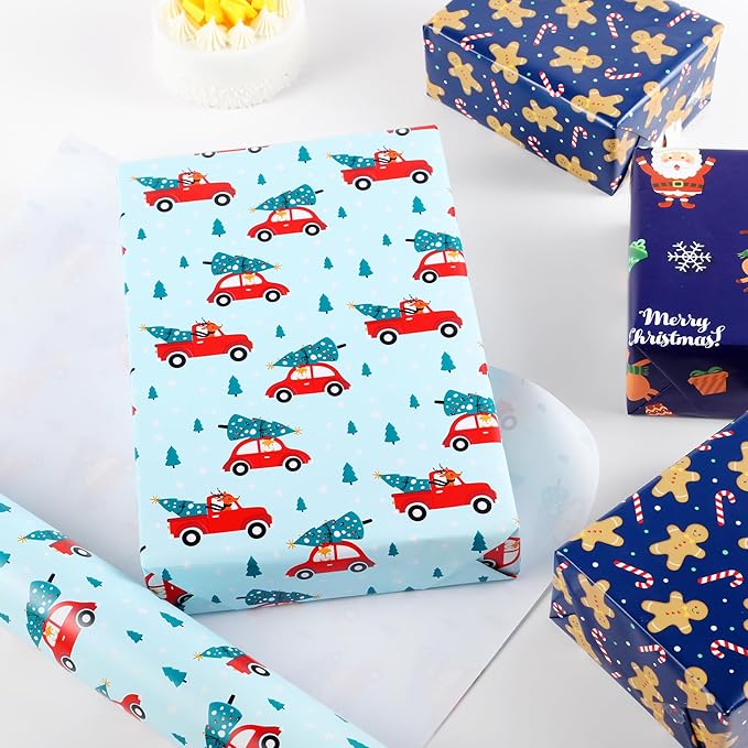 Miss DuiDui Gifts Christmas Wrapping Paper, 3 Rolls, 17 inch x 9.8 feet, Snowflake Trees Gift Design for Kids Boys Girls, Christmas, Party, Holiday