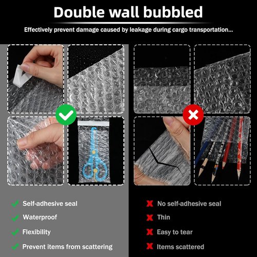 Frienda 300 Pcs Clear Bubble Cushion Bags - Double Wall Shockproof Packing Pouches (3" X 5")
