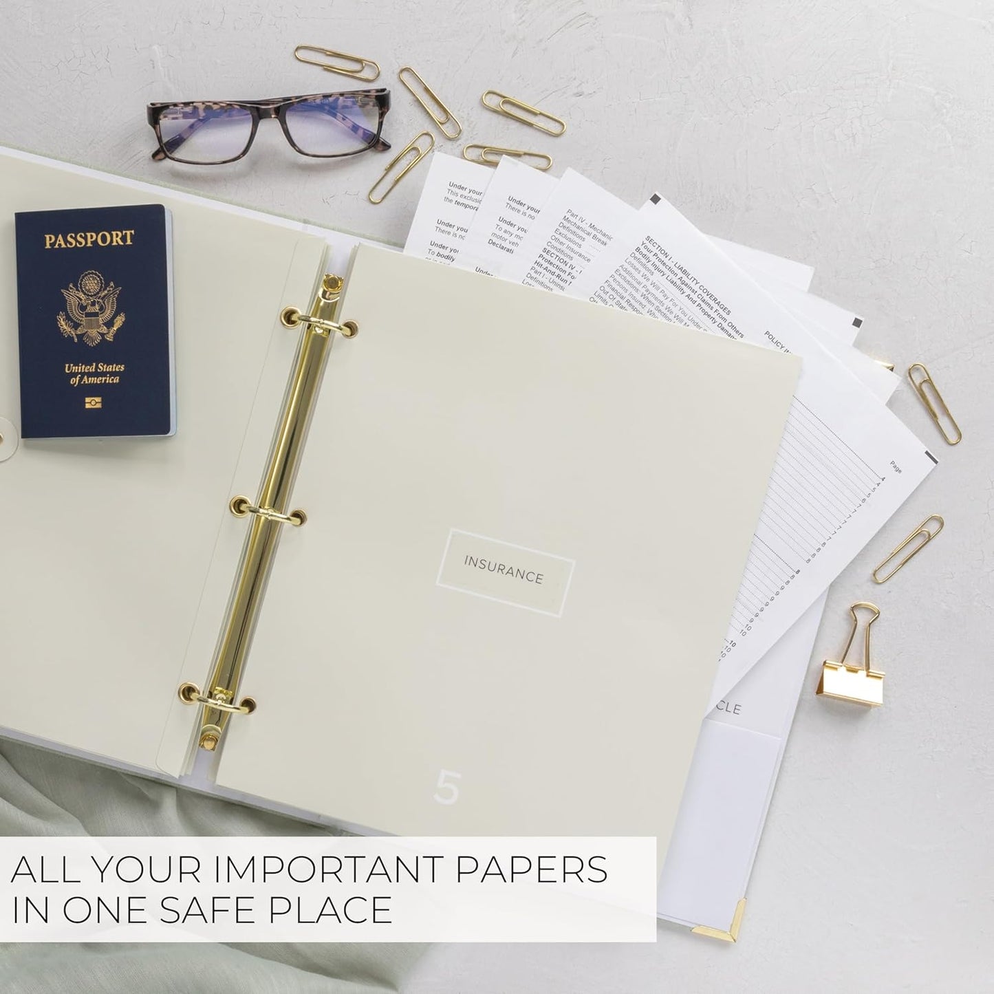 Sturdy Document Organizer Set - Beautiful Linen 3-Ring Binder with Expanding Storage & Labels