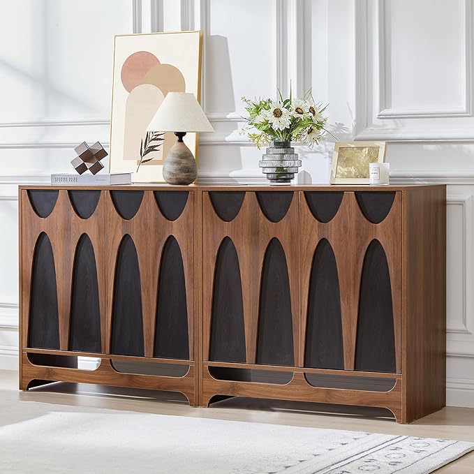 Bifins Sideboard Buffet Cabinet with Storage Set of 2, 63” Mid Century Modern Storage Cabinet with Adjustable Shelf and 4 Doors for Dining Room, Living Room,Entry