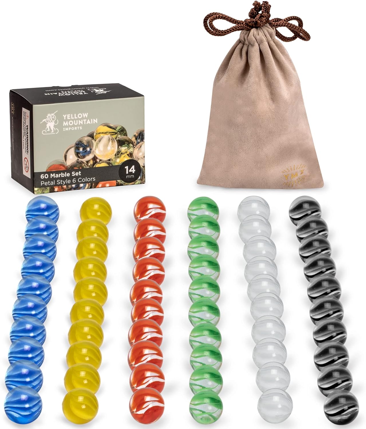 Yellow Mountain Imports Translucent Chinese Checkers Glass Marbles - 60 Pieces, 14mm Petal Design