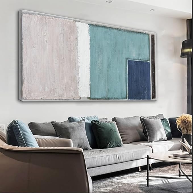 YISXINOAG Canvas Art Wall Decor Teal Blue And Light Brown Red Block Line Abstract Wall Decor Canvas Paintings Home Wall Decor Modern Bedroom Art Office Decor 20"X 40" Ready To Hang