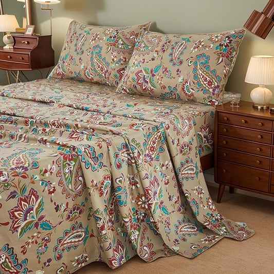 Brandream Bohemian Paisley Bedding Luxury Bed Sheets Set Queen Size Bedding Collections 800 Thread Count 100% Egyptian Cotton Deep Pocket, 4 Piece Vintage Regal