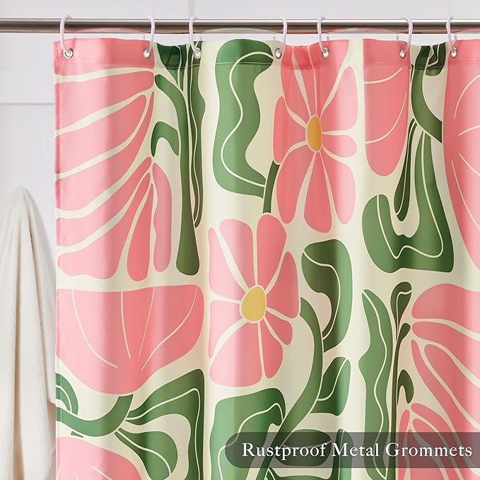 Ohocut Mid Century Modern Abstract Geometric Colorful Boho Shower Curtains for Bathroom, Cute Pink Floral Bathroom Shower Curtain, Vintage Retro Bath Curtain, Waterproof Shower Curtain 72''x72''
