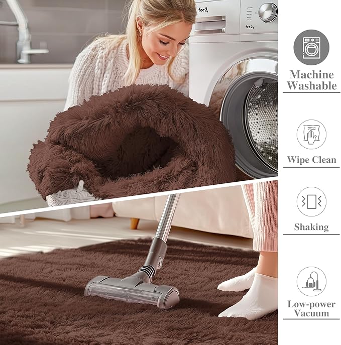 OLANLY 3x6 Machine Washable Runner Rugs for Hallway, Soft Fluffy Shaggy Bedside Rugs for Bedroom, Living Room, Indoor Floor Carpet for Kids Girls and Boys, Nursery Rooms, Home Decor Aesthetic, Coffee