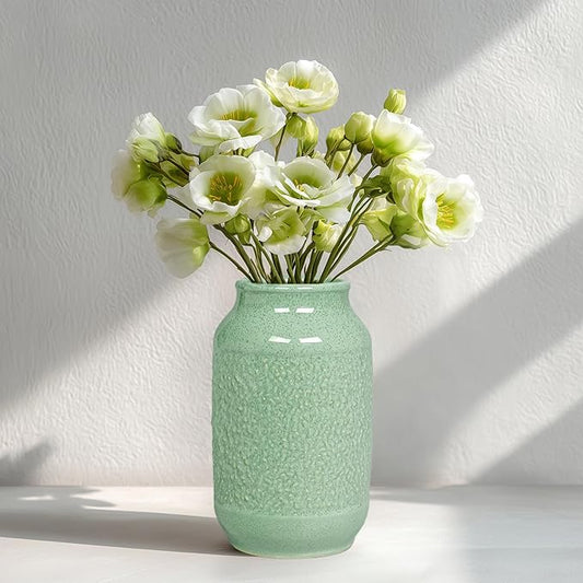 Ceramic Vase, 9 Inch Modern Green Flower Vases for Home Decor, Dining Table,Entryway, Living Room, Bathroom, Bookshelf, Bedroom, Kitchen, Mantle, Office, Foyar