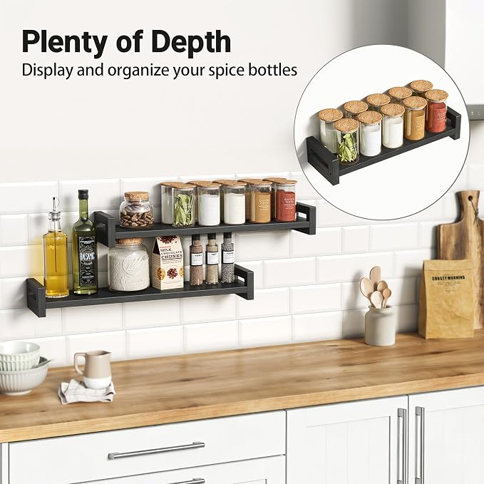 Vailando Floating Shelves for Wall, Set of 3 Solid Wood Wall Mounted Shelves, 23.6" Black Display Shelf for Bedroom, Living Room, Bathroom, and Kitchen Decor - Heavy-Duty & Natural Pine