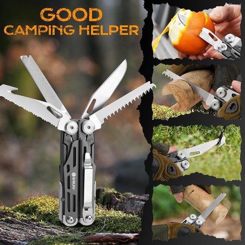 BIBURY 22-in-1 Stainless Steel Multitool - Foldable EDC Pocket Knife with Scissors & Sheath for Outdoor Survival