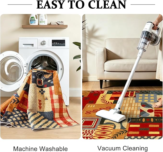9x12 Abstract Tribal Patchwork Large Area Rug, Colorful Boho Tribal Geometric Rugs for Living Room, Non Slip Low Pile Washable Indoor Carpet Rug for Bedroom, Entryway, Dining Room, Home Office Decor