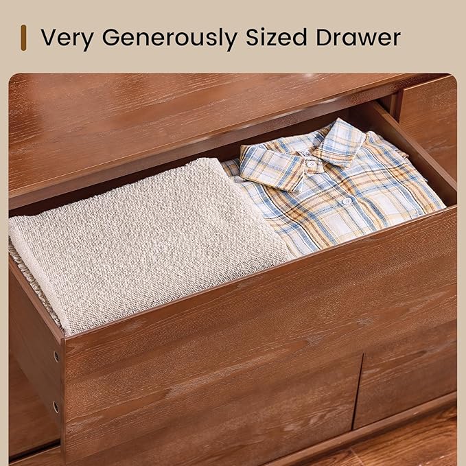 Solid Wood Dresser for Bedroom, Natural Solid Wood 6 Drawer Dresser,55.2" Wide Mid Century Modern Chest of Drawers, Closet Storage Organizer for Living Room, Bedroom