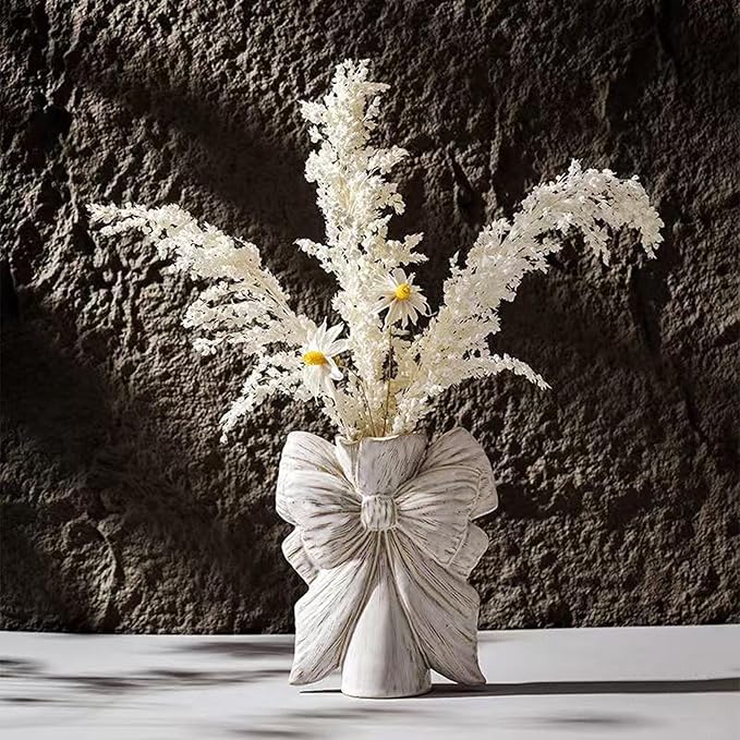 Bow Vase,Small White Ceramic Bow Flower Vase for Home Decor,Boho Style Unique Vases for Flowers,Small Cute Wabi Sabi Vases for Living Room Décor