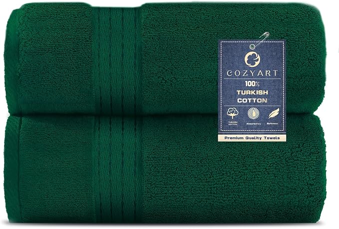 COZYART Dark Green Bath Towels for Bathroom 2 Pcs, 27x54inch Cotton Bath Towel Set Super Soft Highly Absorbent Durable 650 GSM Shower Towels for Daily Use