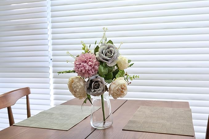 2Pcs Artificial Flower Bouquets Decoration, Faux Floral Arrangement Table Centerpiece Home Farmhouse Indoor Decor, Wedding Bride Bouquet, Mixed Fake Flower Picks for Vase/Pot (Blue/Purple/Cream/Green)