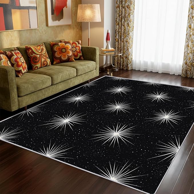 Starburst Rug 3x5 Mid Century Modern Retro Pattern Area Rugs for Living Room, Bedroom, Starburst Home Decor Accessories Indoor Carpet, Non Slip & Machine Washable