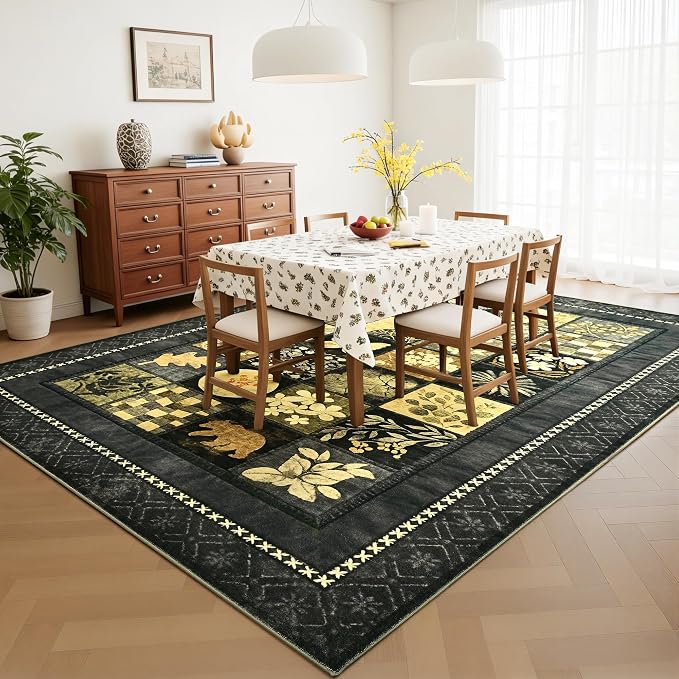 Tepook 4x6 Area Rugs for Living Room, Modern Large Geometric Rug for Bedroom, Washable Patchwork Rug Indoor Non Slip Throw Carpets for Dining Room Office Farmhouse Home Decor, Dark Grey