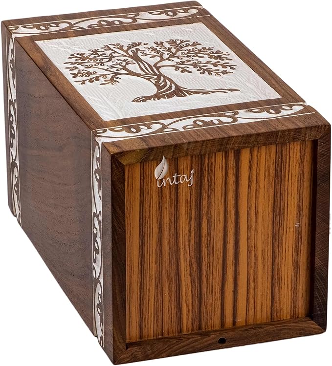 INTAJ Wooden Keepsake Cremation Urn for Human & Pet Ashes - Mini Tree of Life Urn Box & Casket - Holds 20 Cubic Inch
