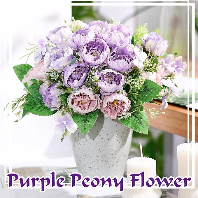 Olgaa 12 Bundles Peonies Artificial Flowers Fake Peony Bouquet Faux Peonies Flowers Bulk with Stems Flower Balls for Centerpiece Table Decorations Wedding Bridal Floral Arrangement (Purple)