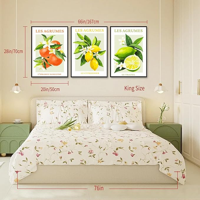 SERIMINO Fruit Botanical Wall Art for Kitchen, Lemon Prints Framed Canvas Wall Decor for Floral Dining Room Farmhouse, Watercolor Paintings Room Decor Aesthetic 3 Piece Set, 20"X28"