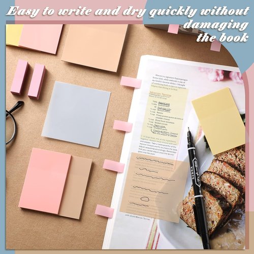 Jetec Bible Sticky Notes - 900 Pcs Transparent Pastel Colors for Study & Annotation | Clear Office Supplies