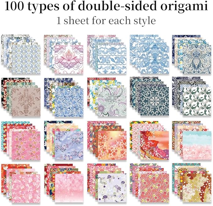 Origami Paper Kit Dobule Sided 100 Sheets 100 Colors 6 Inch Japanese Chiyo Square Easy Fold Arts Crafts DIY Handwork Origami Papers Sakuras Baroque