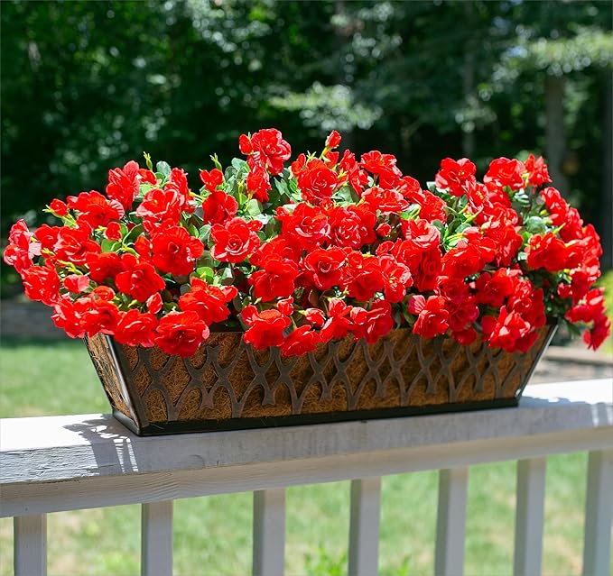 Ivydale Artificial Faux Red Flowers Plants for Outdoor Outside Winter Christmas Decor, Fake Silk Camellia UV Resistant Look Real for Planter Porch Patio Balcony Garden Table Indoor, 3 Large Bundles