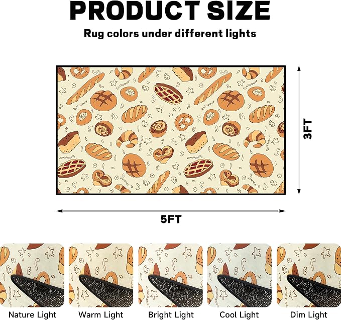 Cute Bread Area Rug 3D Cattoon Carpt Waffle Croissant and Muffin Rugs for Entryway Bedroom Living Room Kitchen Home Decor Washable Non Slip Floor Mat,3'x5'