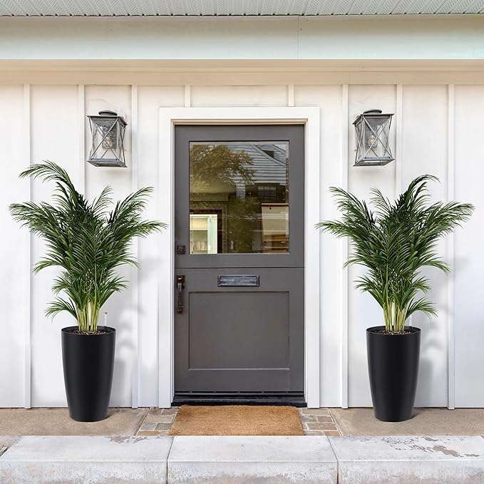 Tall Planters - Set of 2 Large 22 in Planters for Outdoor Indoor Plants, Water Level Monitor, Inner Bucket, Automatic Watering, Ideal for Porch Patio Backyard, Black