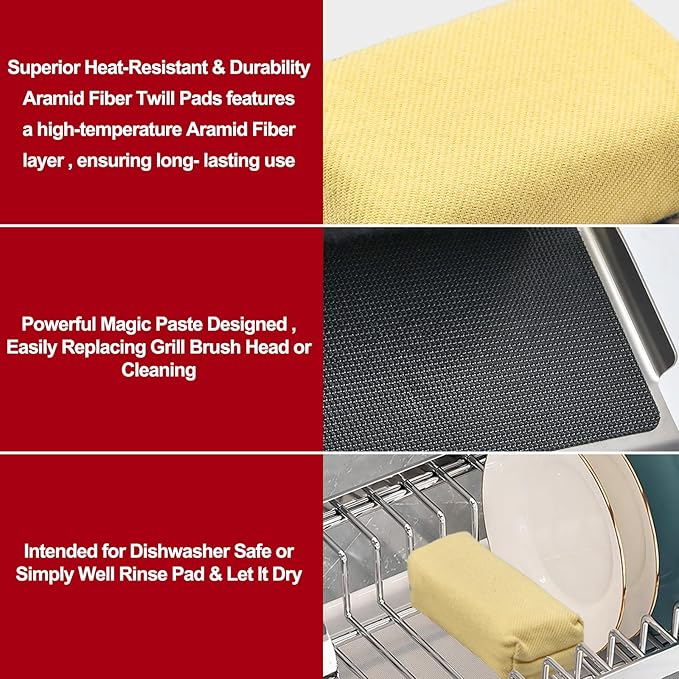 Steam Grill Brush-Grill Brush Bristle Free,Reinforced Grill Cleaner Scraper,Heat-Resistant Aramid Fiber Twill Pads,Replaceable Head Barbecue Grill Cleaner Brush,Grill Brush for Outdoor