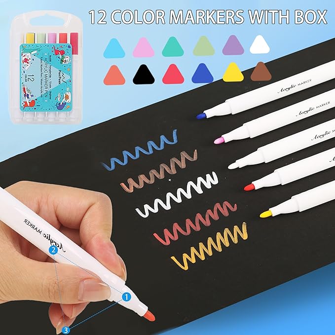 Ristpal 42 PCS Aesthetic School Supplies with Large Pencil Case, 12 Marker Pens with box, 5 Black Ink Gel Pens, 6 Mechanical Pencils Set, Sticky Notes, Complete Essentials Stationery Kit for Students