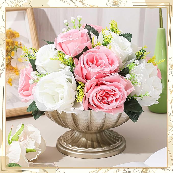 4 Pcs Metal Compote Bowl for Centerpiece Flower Holder Small Compote Vase Indoor Outdoor Flowers Fruits Plant for Christmas Wedding Home Party Decoration (Medium,Silver)