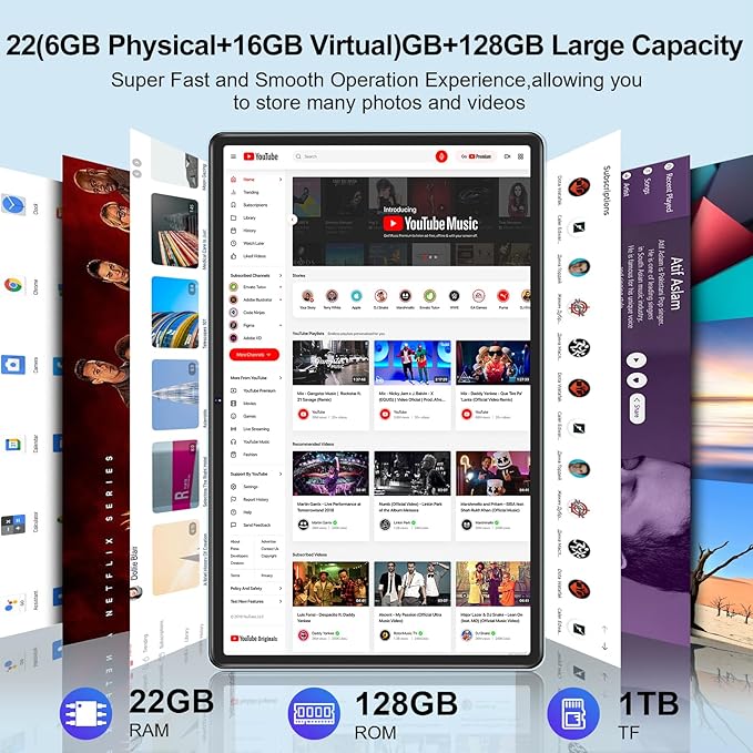 Android 14 Tablet, 2025 Tablets with 10 Inch IPS Incell Screen, 22GB+128GB (1TB Expand), 8000mAh Octa-Core Tablet with Keyboard, Mouse, Case, GPS, BT5.0, Support Widevine L1, Split Screen -Metal Brown