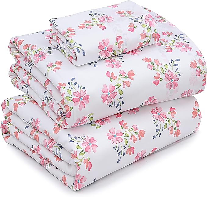 RUVANTI 100% Cotton Twin XL Sheet Sets, 3 Pieces, Soft & Breathable Percale Weave Bedding, Deep Pocket 16", Hotel Standard, Crisp Cool Feel, Durable, Perfect Size Floral Sheets, Bloomex