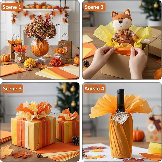 Qilery 500 Sheets Orange Yellow Tissue Paper Bulk for Gift Bags 15 x 20 Inch Acid Free Christmas Packaging Wrapping Paper Sheets for Party Decoration DIY Crafts, Bouquet, Party, Shipping