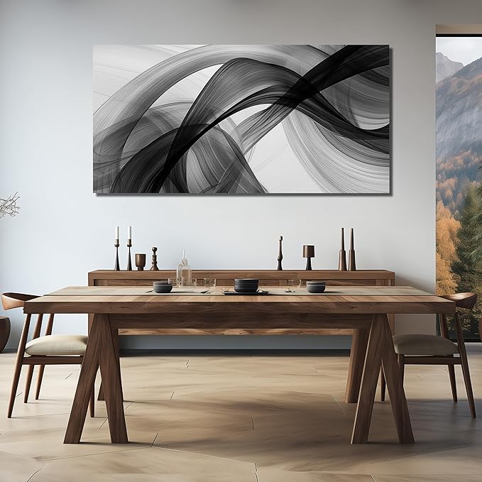 JuhaiArt Abstract Wall Decor Minimalist Black Picture Art White Canvas Wall Art for Living Room Office 29" x 59" Large Modern Poster Artwork