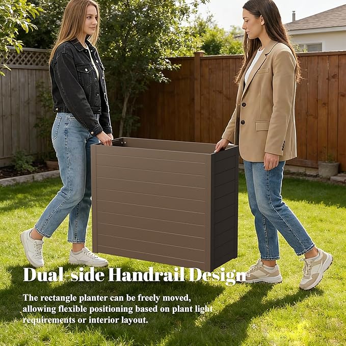 Outdoor Planter Box,Large Rectangular Planter for Indoor or Outdoor Patio/Porch, Durable All-Weather, Modern Design for Plants, Flowers, Garden (Brown)
