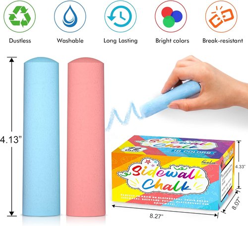 Feela Jumbo Sidewalk Chalk - 72 Pack Non-Toxic Outdoor Chalk Set for Kids | 18 Vibrant Colors