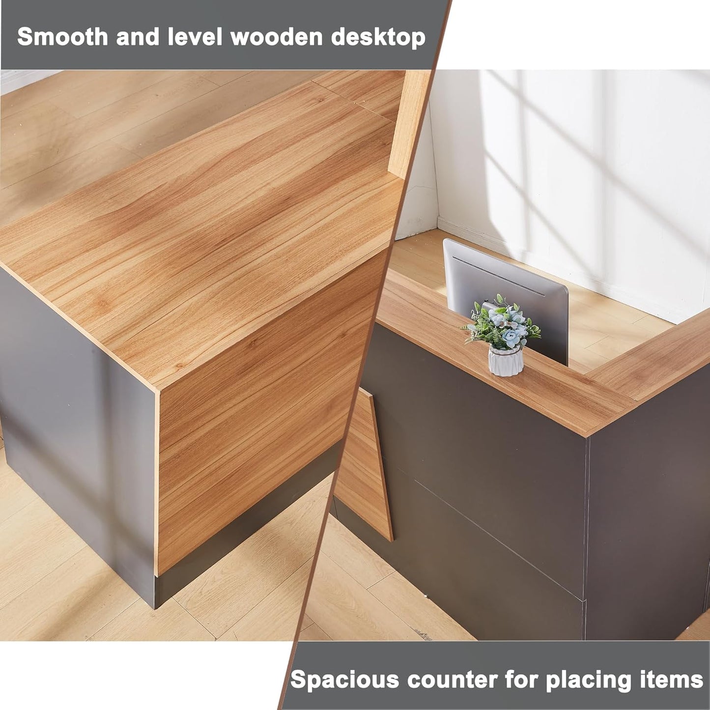 Skiennix L-Shaped Reception Desk - Modern Front Counter with Lockable Drawers & Adjustable Cabinet | Ideal for Beauty Salons & Offices