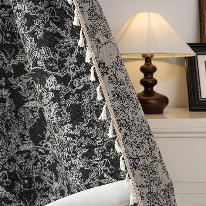 ENJOYBRIDAL Rabbit Curtains 84 Inch Length 2 Panels Boho Floor Length Drapes Jacquard Rod Pocket Dining Room Semi Sheer Window Curtains Retro Tassel Bedroom Living Room Farmhouse Window Treatments