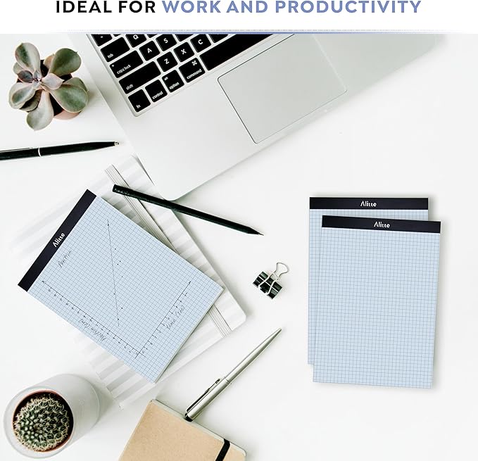 Alitte Graph Paper Pad, Pack of 12, White Letter Size - 4x4 Quad Grid Paper, Easy-Tear Perforations, 8.5 x 11 Cardboard Backing - Graph Notepads for School, Office -50 Sheets per Pad