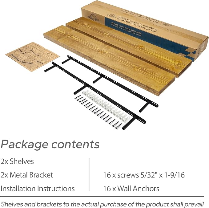 BGMG Wood Floating Shelves for Wall 42 inch Set of 2, Rustic Wooden Wall Mount Shelves for Living Room Bedroom Kitchen Farmhouse-42x6.7x1.25 inch- Gold Oak