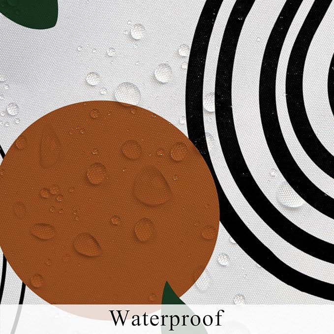 Boho Geometric Shower Curtain White Beige Mid Century Abstract Arch Curve Bathroom Curtain Minimalistic Sun Shower Curtain Sets for Bathroom Extra Long 72x78 in with 12 Hooks