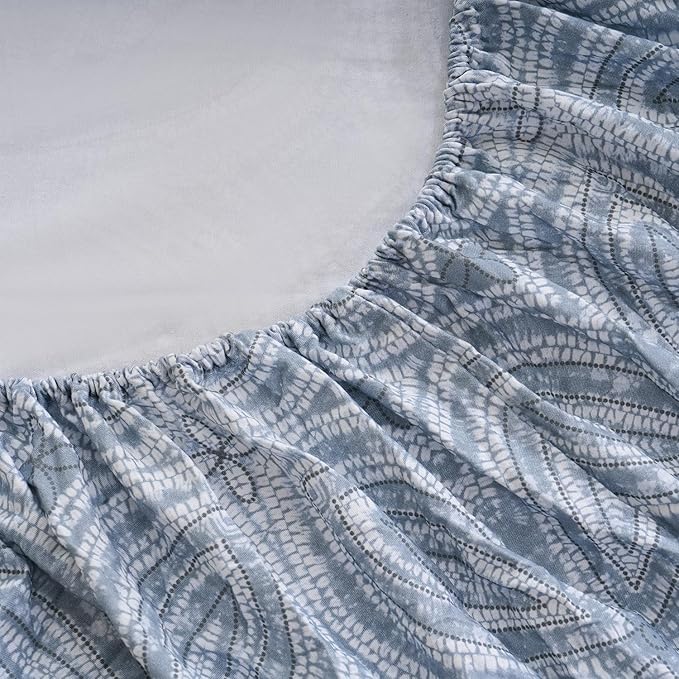 Zusbest California King Sheets 100% Percale Cotton Grey Bed Sheet Set, Brushed Extra Softness, Breathable Luxury Flannel Like Sheets Modern Classic Navy Printed Deep Pocket Bed Set 17.5'' 4 Pcs